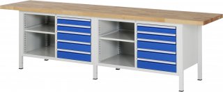 Werkbank höhenverstellbar 8464A2 | B3000xT700xH840-1040mm | 8xSchublade-VA