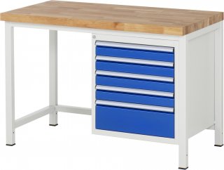 Werkbank höhenverstellbar 8168A1 | B1250xT700xH840-1040mm | 5xSchublade-VA