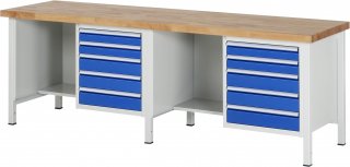Werkbank höhenverstellbar 8454A2 | B2500xT700xH840-1040mm | 10xSchublade-VA