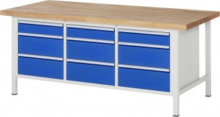 Werkbank höhenverstellbar 8573A2 | B2000xT900xH840-1040mm | 9xSchublade-VA