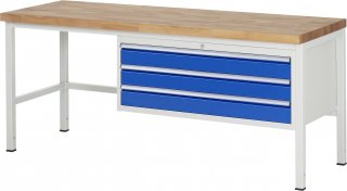 Werkbank höhenverstellbar 8327A1 | B2000xT700xH840-1040mm | 3xSchublade-VA