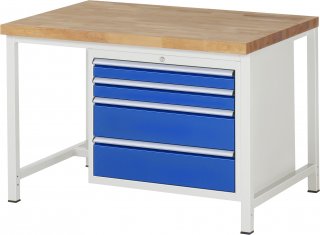Werkbank höhenverstellbar 8261A1 | B1250xT900xH840-1040mm | 4xSchublade-VA