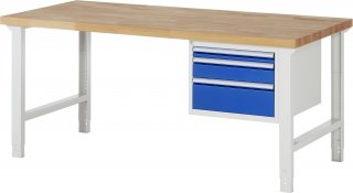 Werkbank höhenverstellbar 7126A1 | B2000xT900xH790-1140mm | 3xSchublade-VA