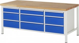 Werkbank höhenverstellbar 8753A2 | B2000xT900xH840-1040mm | 9xSchublade-TA