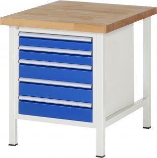 Werkbank höhenverstellbar 8171A2 | B750xT900xH840-1040mm | 5xSchublade-VA