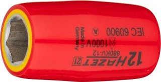 HAZET Steckschlüsseleinsatz ∙ schutzisoliert 880KV-12 ∙ 3/8 Zoll (10 mm) Vierkant hohl ∙ Außen Sechskant-Tractionsprofil ∙ SW 12