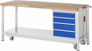 Werkbank mit Fahrgestell 8162 | B2000xT700xH880mm | 4xSchublade-VA