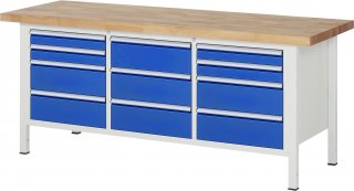 Werkbank höhenverstellbar 8577A2 | B2000xT700xH840-1040mm | 11xSchublade-VA