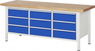 Werkbank höhenverstellbar 8574A2 | B2000xT700xH840-1040mm | 9xSchublade-VA