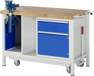 Werkbank mit Fahrgestell 8181-6 | B1250xT700xH880mm | 1xSchublade-VA | 1xSSK | 1xTür