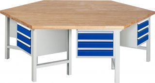 Gruppenwerkbank 427 | B2700xT2340xH790-1140mm | 6x3Schubladen-TA
