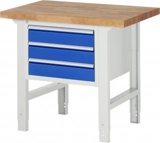 Werkbank höhenverstellbar 7127A1 | B1000xT700xH790-1140mm | 3xSchublade-VA