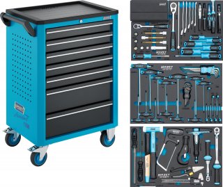 HAZET Werkstattwagen Assistent 176N-7 ∙ Sortiment 176N-7/136 ∙ 136-teilig ∙ Schubladen | flach: 5× 81 x 522 x 348 mm ∙ Schubladen