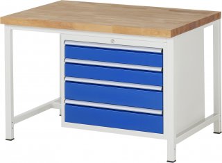 Werkbank höhenverstellbar 8262A1 | B1250xT900xH840-1040mm | 4xSchublade-VA