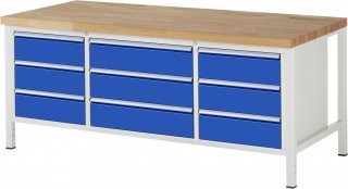 Werkbank höhenverstellbar 8754A2 | B2000xT900xH840-1040mm | 9xSchublade-TA
