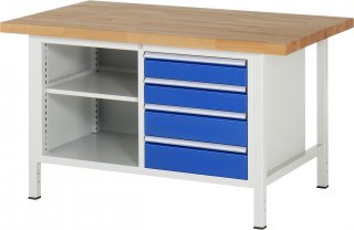 Werkbank höhenverstellbar 8463A2 | B1500xT900xH840-1040mm | 4xSchublade-VA