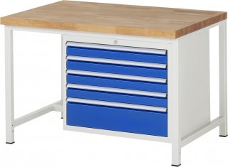 Werkbank höhenverstellbar 8268A1 | B1250xT900xH840-1040mm | 5xSchublade-VA