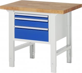 Werkbank höhenverstellbar 7126A1 | B1000xT700xH790-1140mm | 3xSchublade-VA