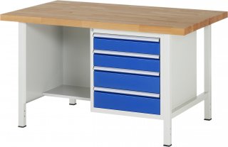 Werkbank höhenverstellbar 8453A2 | B1500xT900xH840-1040mm | 4xSchublade-VA