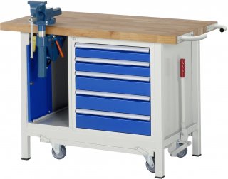 Werkbank mit Fahrgestell 8187 | B1250xT700xH880mm | 5xSchublade-VA | 1xSSK