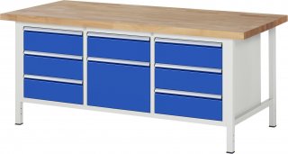 Werkbank höhenverstellbar 8571A2 | B2000xT900xH840-1040mm | 8xSchublade-VA