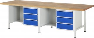 Werkbank höhenverstellbar 8452A2 | B3000xT900xH840-1040mm | 6xSchublade-VA