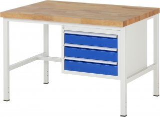 Werkbank höhenverstellbar 8127A1 | B1250xT900xH840-1040mm | 3xSchublade-VA