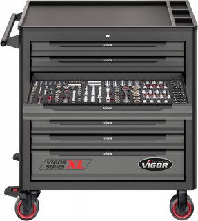 VIGOR Werkstattwagen Series XL ∙ Kunststoff-Arbeitsplatte ∙ mit Sortiment ∙ V4481/466 ∙ 466-teilig ∙ Anzahl Werkzeuge: 466