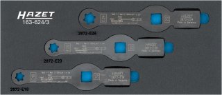 HAZET Schlag-Ringschlüssel Satz 163-624/3 ∙ 3/4 Zoll (20 mm) Vierkant hohl ∙ Außen TORX® Profil ∙ 3-teilig ∙ E18 – E24