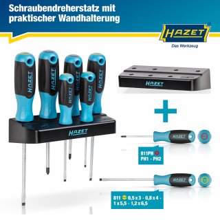 HAZET Schraubendreher Satz 811SH-1/7 ∙ Kreuzschlitz Profil PH | Schlitz Profil ∙ 7-teilig ∙ PH1 – PH2 ∙ 0,5 x 3 – 1,2 x 6,5