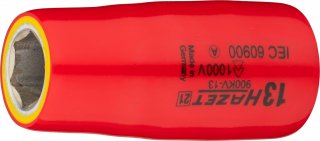 HAZET Steckschlüsseleinsatz ∙ schutzisoliert 900KV-13 ∙ 1/2 Zoll (12,5 mm) Vierkant hohl ∙ Außen Sechskant-Tractionsprofil ∙ SW 