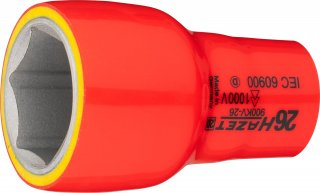 HAZET Steckschlüsseleinsatz ∙ schutzisoliert 900KV-26 ∙ 1/2 Zoll (12,5 mm) Vierkant hohl ∙ Außen Sechskant-Tractionsprofil ∙ SW 