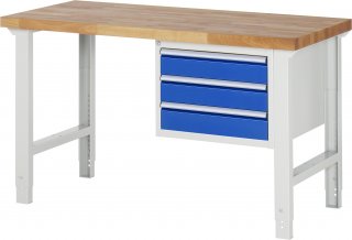 Werkbank höhenverstellbar 7127A1 | B1500xT700xH790-1140mm | 3xSchublade-VA