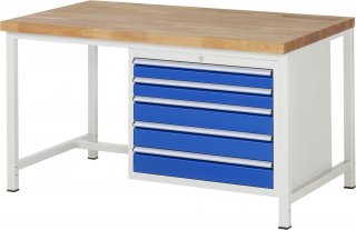 Werkbank höhenverstellbar 8271A1 | B1500xT900xH840-1040mm | 5xSchublade-VA