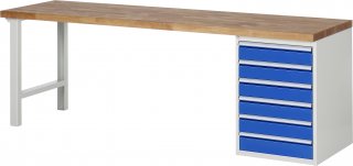Werkbank 7516A1 | B2500xT700xH840mm | 6xSchublade-VA