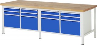 Werkbank höhenverstellbar 8474A2 | B2500xT900xH840-1040mm | 12xSchublade-VA