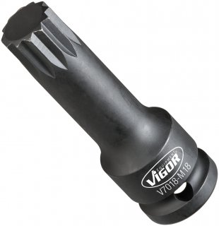 VIGOR Innenvielzahn Schlagschrauber Schraubendreher-Einsatz (XZN) ∙ V7018-M18 ∙ 1/2 Zoll (12,5 mm) Vierkant hohl ∙ Innen Vielzah