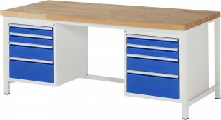 Werkbank höhenverstellbar 8182A1 | B2000xT900xH840-1040mm | 8xSchublade-VA