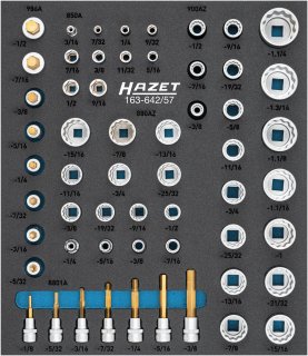 HAZET Steckschlüssel Satz 163-642/57 ∙ 1/4 Zoll (6,3 mm) Vierkant hohl | 3/8 Zoll (10 mm) Vierkant hohl | 1/2 Zoll (12,5 mm) Vierk