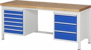 Werkbank höhenverstellbar 8183A1 | B2000xT700xH840-1040mm | 9xSchublade-VA