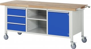 Fahrbare Werkbank 8563 | B2000xT700xH880-1080mm | 3xSchublade-VA | 1xTür