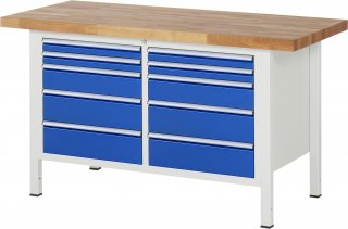 Werkbank höhenverstellbar 8480A2 | B1500xT700xH840-1040mm | 10xSchublade-VA
