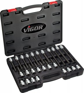 VIGOR Innenvielzahn Schraubendreher-Einsatz Satz ∙ XZN ∙ V1918 ∙ 1/2 Zoll (12,5 mm) Vierkant hohl ∙ Innen Vielzahn Profil XZN ∙ 