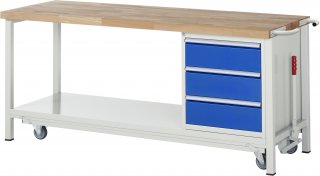 Werkbank mit Fahrgestell 8157 | B2000xT700xH880mm | 3xSchublade-VA