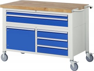 Fahrbare Werkbank 8922 | B1250xT700xH920-1120mm | 5xSchublade-TA | 1xTür