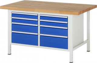Werkbank höhenverstellbar 8478A2 | B1500xT900xH840-1040mm | 8xSchublade-VA