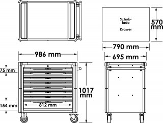 VIGOR Werkstattwagen Series XD ∙ extratief ∙ Edelstahl-Arbeitsplatte ∙ mit Sortiment ∙ V4481-XD/469 ∙ 469-teilig ∙ Anzahl Werkze
