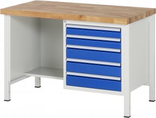 Werkbank höhenverstellbar 8454A2 | B1250xT700xH840-1040mm | 5xSchublade-VA