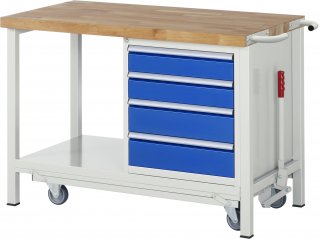 Werkbank mit Fahrgestell 8162 | B1250xT700xH880mm | 4xSchublade-VA