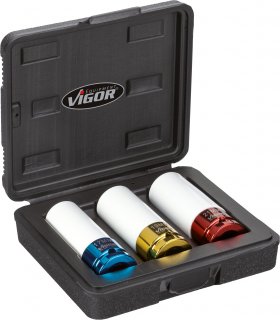 VIGOR Schlagschrauber Steckschlüsseleinsatz Satz ∙ V2522 ∙ 1/2 Zoll (12,5 mm) Vierkant hohl ∙ Außen Sechskant Profil ∙ 3-teilig 